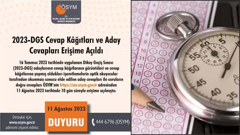 DGS Sonuçları Erişime Açıldı